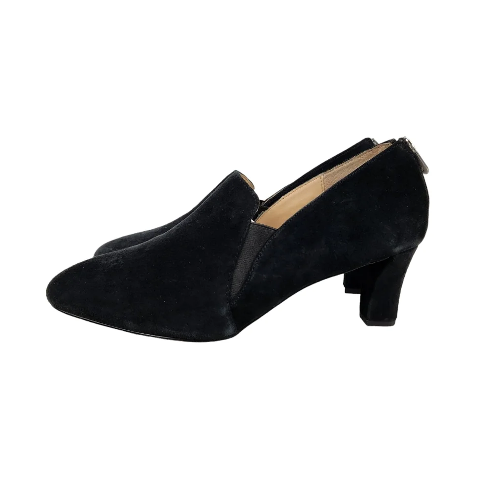 Adrienne Vittadini Lave Black Suede Leather Shootie Heeled Shoes Women's Size 10
